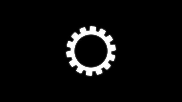 A gear icon rotates smoothly, with subtle shading and metallic reflections.