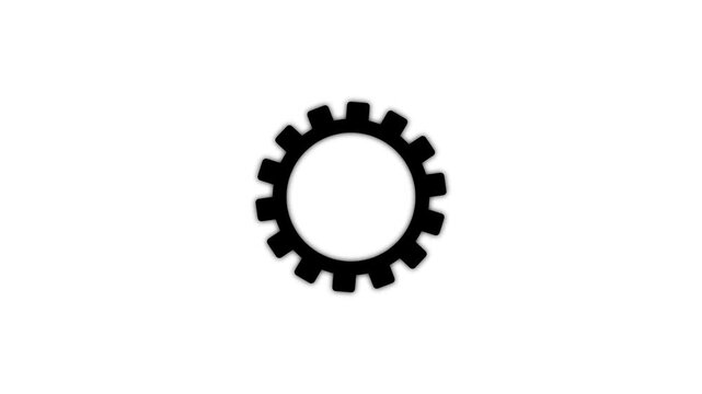 A gear icon rotates smoothly, with subtle shading and metallic reflections.