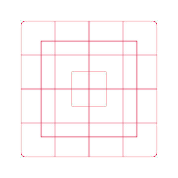 App icon size layout. Guide, sizing for application logo template design. Blank, red grid mockup for web or mobile system app. Printable icon grid sample isolated on white background.