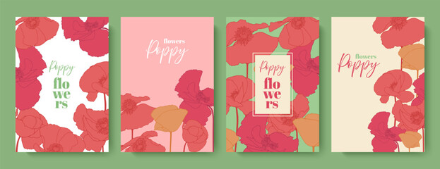 Floral greeting card set with hand drawn poppy flowers, elegant botanical design for invitations, posters and templates © Лилия Агапова