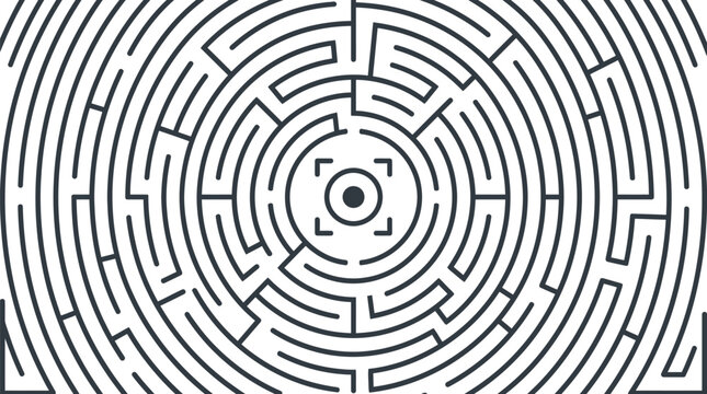 Maze patterns symbolize the intricate search for a clear central goal.