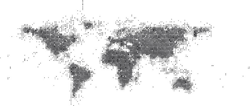 Black halftone dot pixel world map