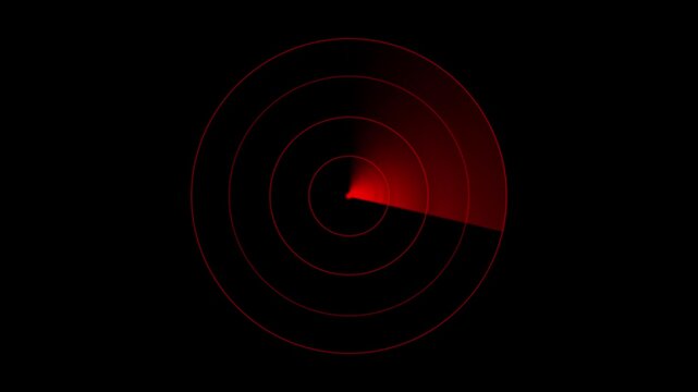 Red radar screen scanning animation, digital sonar interface loop, military surveillance hud .Futuristic digital radar interface data detection and monitoring technology