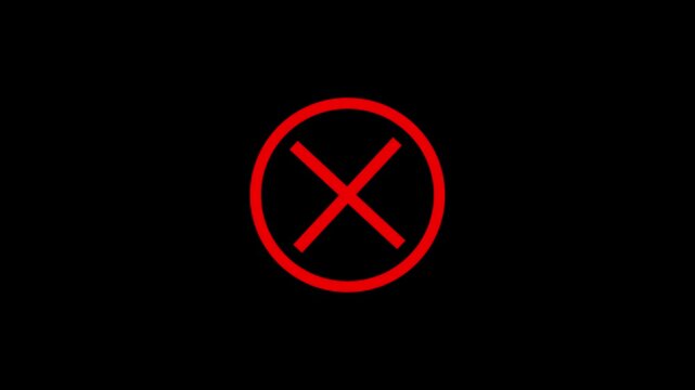 Animation symbol incorrect cross symbol on black background.