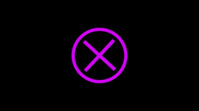 Animation symbol incorrect cross symbol on black background.