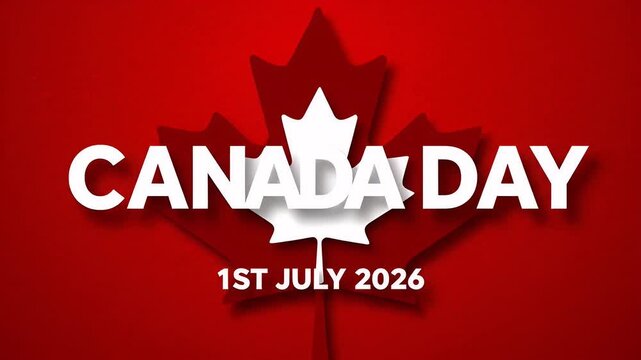 Canada Day 2026 celebration with a red maple leaf on a vibrant red background logo. 