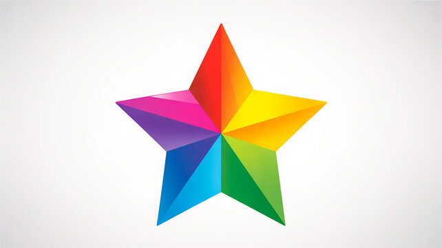 A vibrant 3D rendered star illustration with multicolored facets