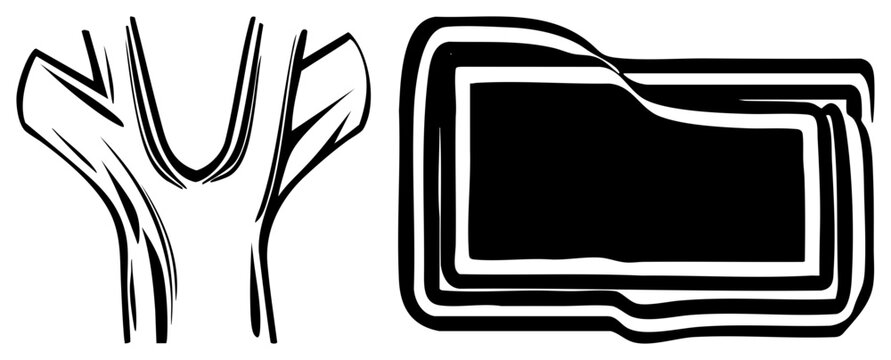 Bold ink drawing of a muscular male chest paired with a flowing decorative border. This graphic uses thick to create a rugged, hand drawn aesthetic.