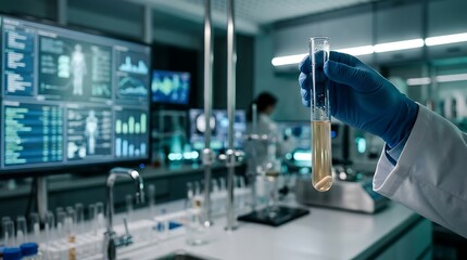 Naklejka premium Scientist holding test tube with capsule in modern research lab
