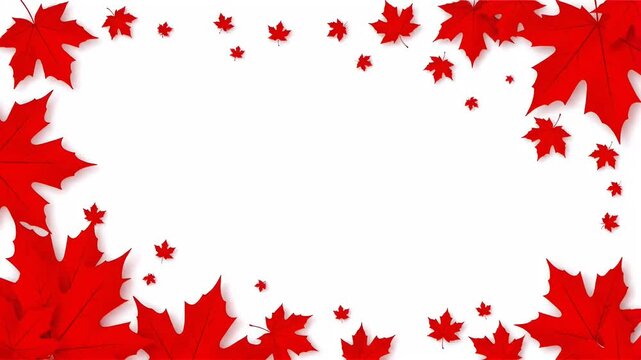 Red maple leaves frame design on a white background for autumn seasonal concepts art