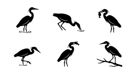 Fototapeta premium Heron Bird Silhouettes Collection: Elegant Wildlife Icons for Nature and Design Projects, Vector Graphics