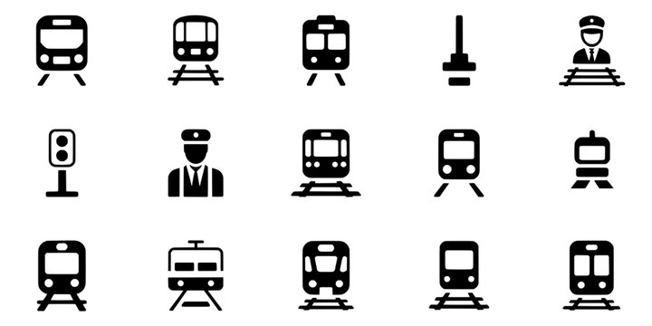 Trains Icon Set with Various Styles and Transportation Symbols Featuring Icons, Train, Subway with Metro and Rail Elements for Railway, Transit