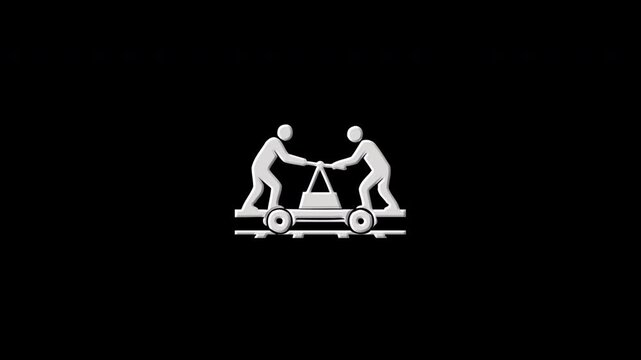 Handcar railroad teamwork symbol with abstract glitch animation