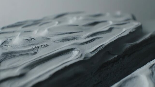 Brutalist abstract background of embossed ridge surface, grey concrete texture with organic layered matte formations, modern architectural backdrop