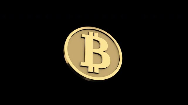 仮想通貨マークの付いた金色のコインがループ回転するパーティクル用グラフィック,暗号資産,アルファチャンネル