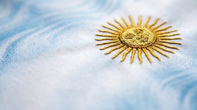 Close up of the golden sun emblem on an argentine national flag