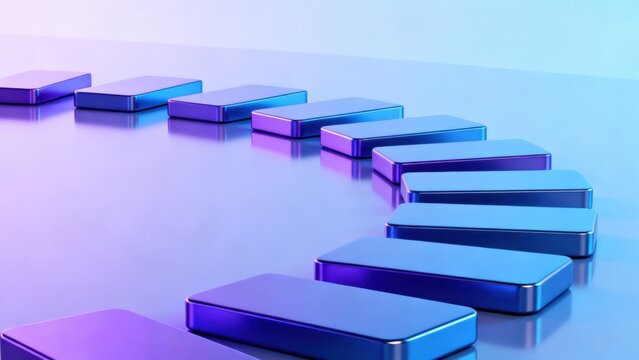 Blue and purple rectangular blocks on reflective surface