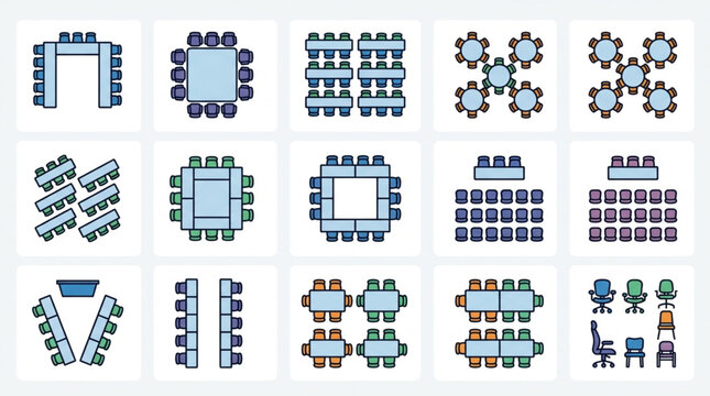Various Classroom and Office Seating Arrangement Diagrams