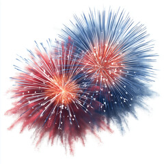 Obraz premium Vibrant red and blue fireworks explosion isolated on white background