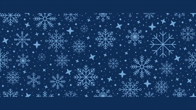 Snowflakes motion pattern. Snowflakes seamless pattern. Seamless winter pattern animation with snowflakes and sparkling snow. Animated blue snow background