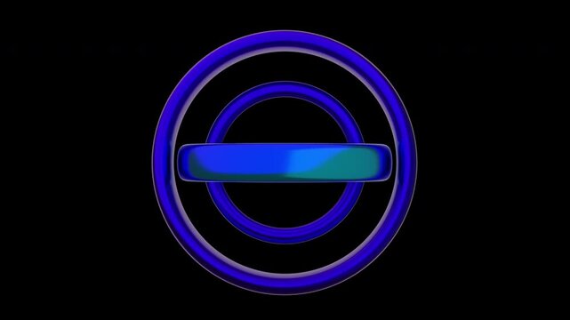 Futuristic 3D blue and cyan neon gyroscope rings loop with alpha channel. Abstract geometric torus rotating background isolated 4K.