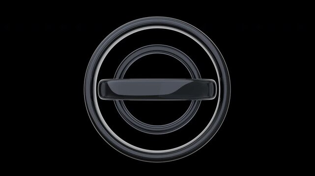 Minimalist 3D black matte ceramic rings loop with alpha channel. Abstract dark geometric gyroscope rotating background isolated 4K.