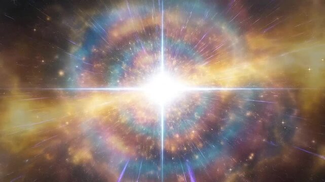 A bright cosmic explosion illuminates the dark expanse of deep outer space