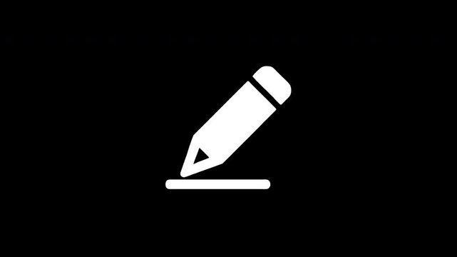 White pencil writing icon animation with digital glitch effect