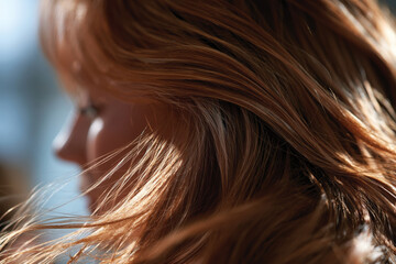 Fototapeta premium A close-up shot of stunning hair cascading in the light showcases the intricate details and luster of the hair, highlighting quality and care in personal grooming.