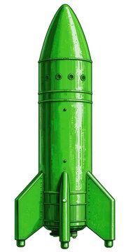 Green Rocket Ship Isolated on Transparent Background
