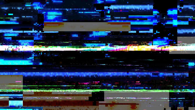 RGB TV noise and VHS glitch texture on black background, analog static interference with distorted scan lines and retro signal error effect for video, cyberpunk design, poster or digital overlay.