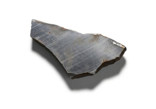Grey slate stone rock fragment isolated.