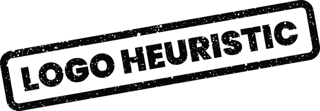 Grunge rectangular stamp design with the text logo heuristic written in bold capital san serif font