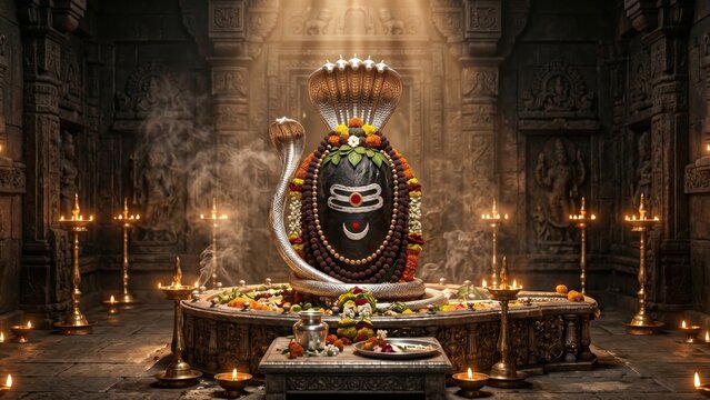 Sacred Mahakaleshwar Shivling with Tripundra Markings