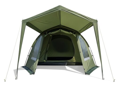 Green portable camping tent shelter outdoor.