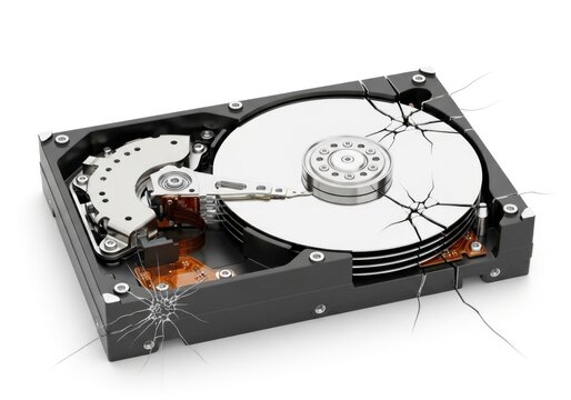 Damaged Hard Disk Drive Closeup.