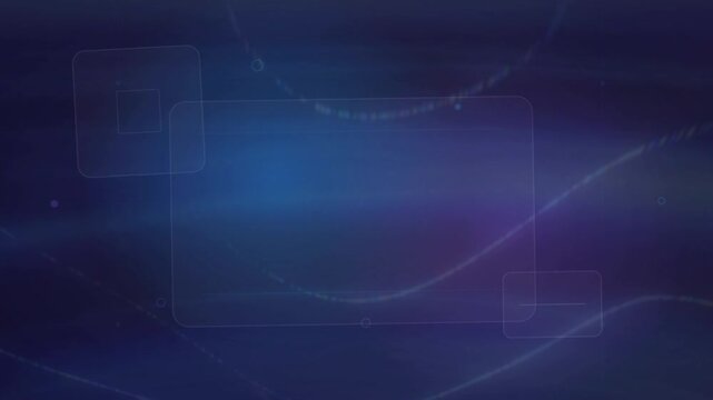 Abstract digital background with moving glowing light lines and frames
