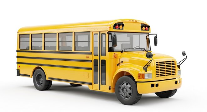 Yellow school bus isolated on white background for educational or transportation use
