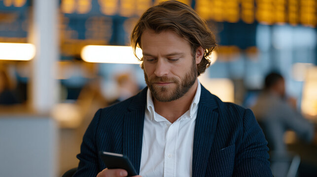 Agricultural commodities trader studying supply demand equilibrium shift notification on handheld terminal at grain exchange floor, wide establishing shot of trading floor