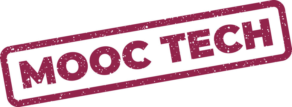 Grunge style stamp icon showing mooc tech text for software development and online programming course branding