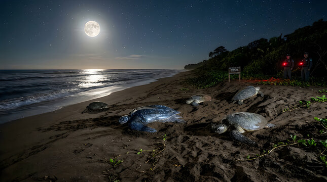 Sea Turtles Nesting on Clean Protected Beach
