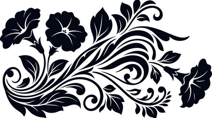 Black floral design with leaves and swirling elements © Art Sof galery photo