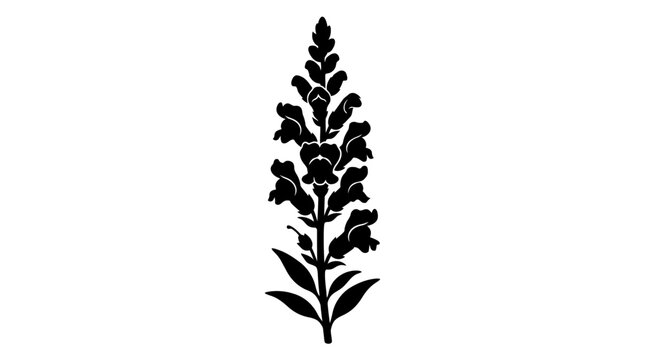 Black silhouette of a snapdragon flower on white background