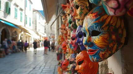 Fototapeta premium colorful masks on a european street