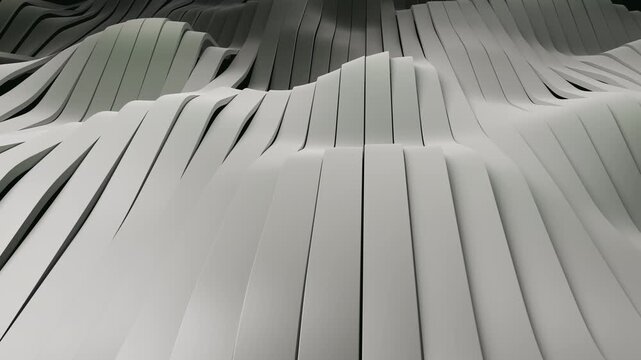 Minimalist 3D white geometric landscape undulating seamless loop. Clean paper craft stepped wave layers background. Elegant modern technology terrain animation 4K 24fps.