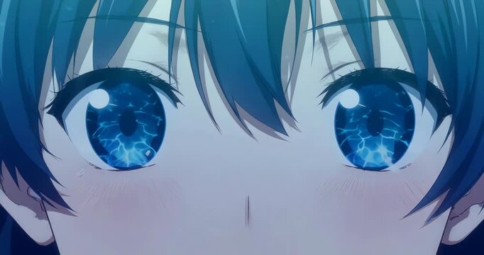 Detailed Anime Eyes Reflecting Serene Underwater Ocean Ripples