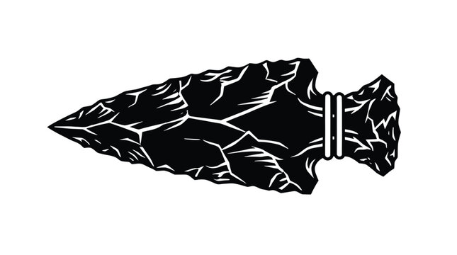 Detailed black vector illustration of a sharp stone arrowhead designed with clean bold graphic lines