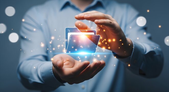Protecting Digital Information with Care Open Folder Held Between Caring Hands