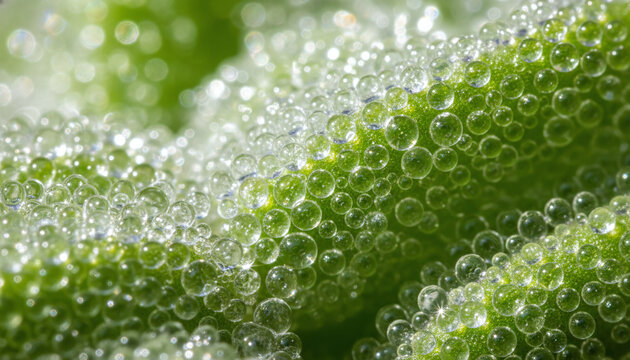 Ice Plant leaf macro covered in natural glistening water filled bladder cells