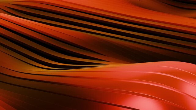 Futuristic 3D dark orange waves undulating with vertical perspective loop. Cyberpunk neon geometric stepped layers background. Digital terrain tech graphics 4K 24fps.